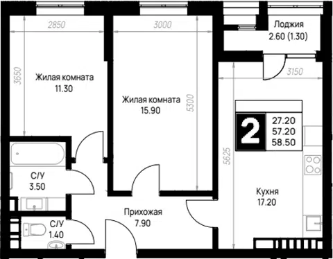 Планировка 2-к.кв