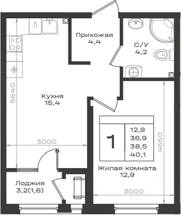 Планировка 1-к.кв