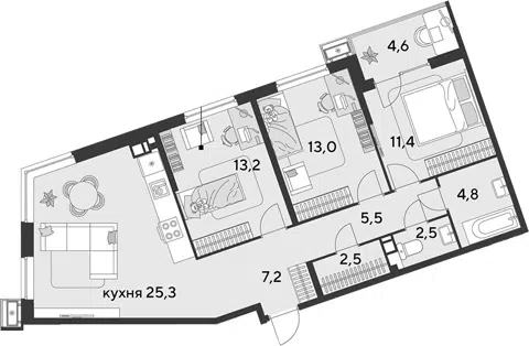 Планировка 4Е-к.кв