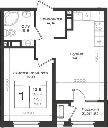 Планировка 1-к.кв