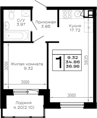 Планировка 1-к.кв