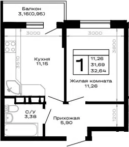 Планировка 1-к.кв