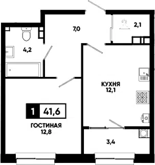 Планировка 1-к.кв