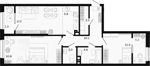 Планировка 3Е-к.кв