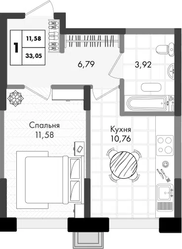 Планировка 1-к.кв