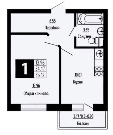 Планировка 1-к.кв