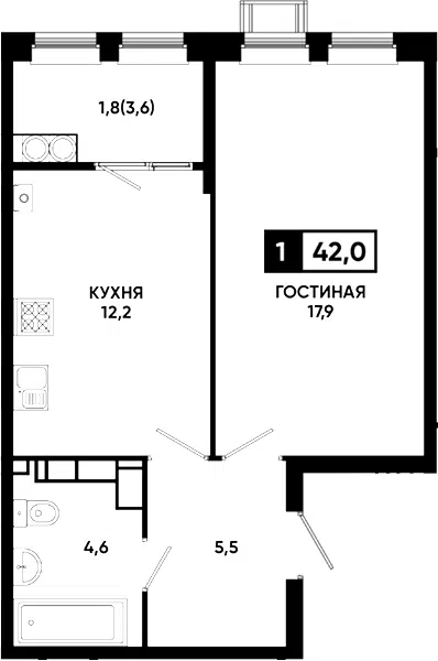 Планировка 1-к.кв