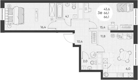 Планировка 3Е-к.кв