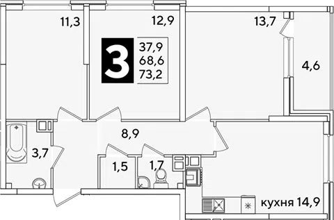 Планировка 3-к.кв