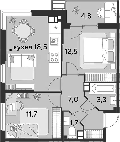 Планировка 3Е-к.кв