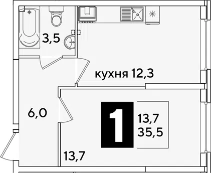 Планировка 1-к.кв