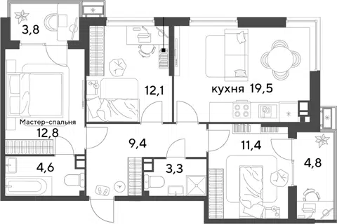 Планировка 4Е-к.кв
