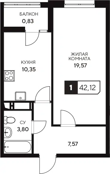 Планировка 1-к.кв