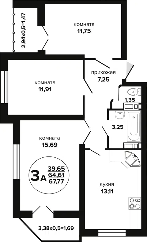 Планировка 3-к.кв
