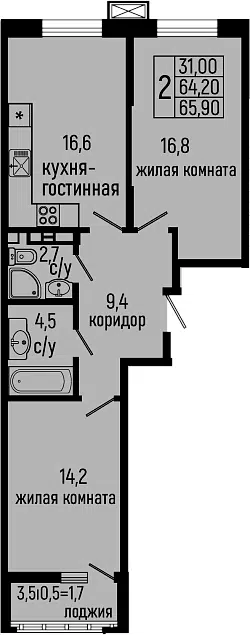 Планировка 2-к.кв
