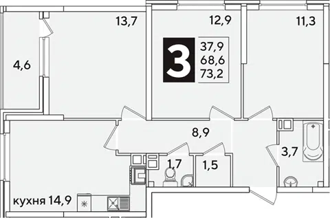 Планировка 3-к.кв
