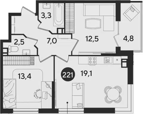 Планировка 3Е-к.кв