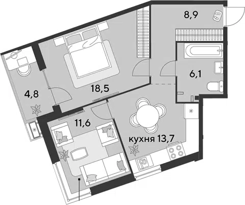 Планировка 2-к.кв