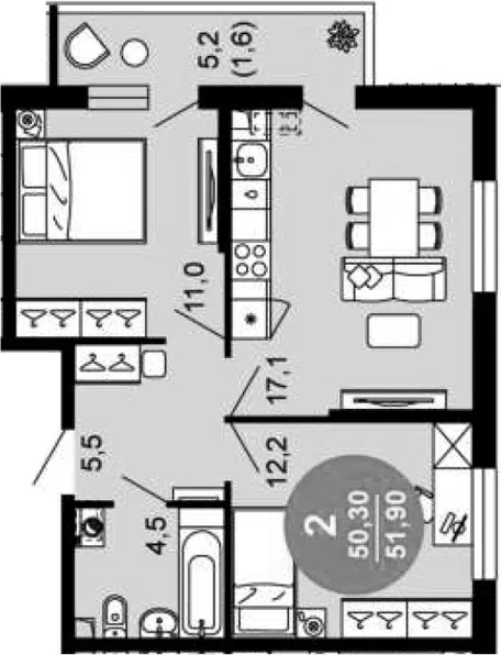 Планировка 3Е-к.кв