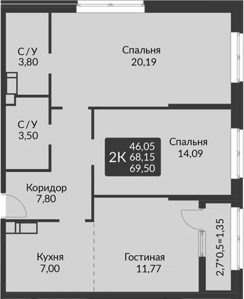 Планировка 3Е-к.кв