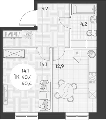 Планировка 1-к.кв