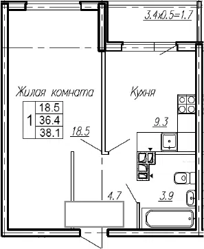 Планировка 1-к.кв