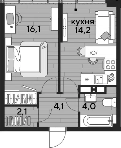 Планировка 1-к.кв