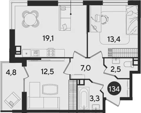 Планировка 3Е-к.кв