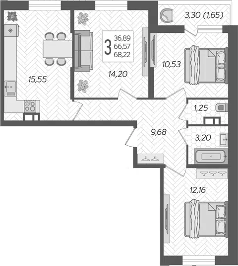 Планировка 3-к.кв