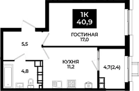 Планировка 1-к.кв