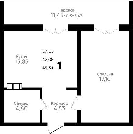 Планировка 1-к.кв