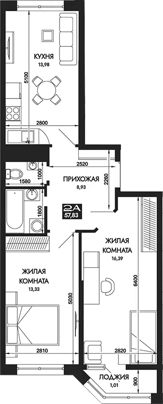 Планировка 2-к.кв