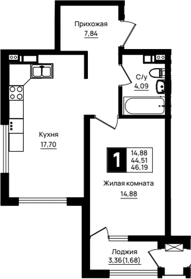 Планировка 1-к.кв