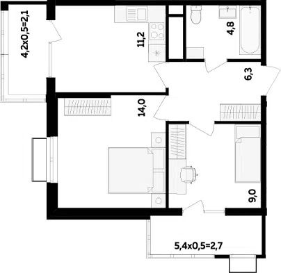Планировка 2-к.кв