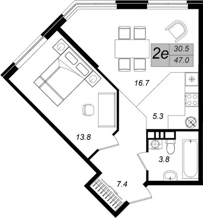 Планировка 2Е-к.кв