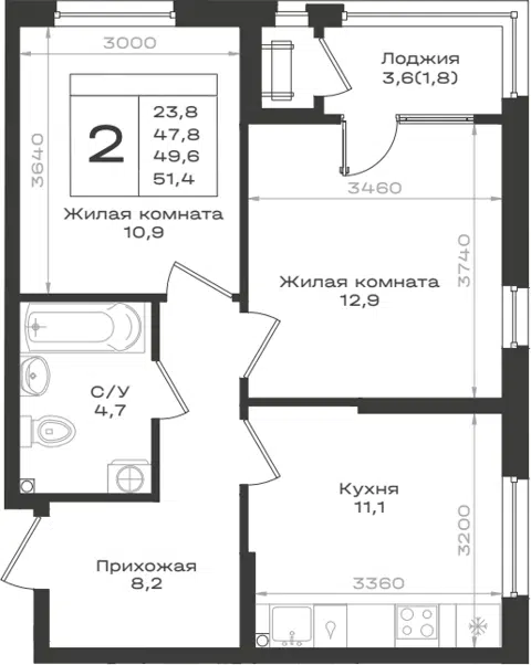 Планировка 2-к.кв