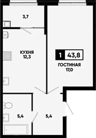 Планировка 1-к.кв
