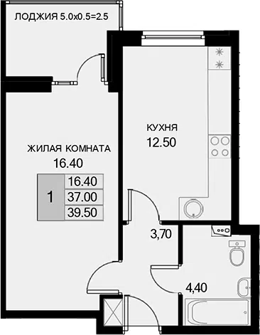 Планировка 1-к.кв