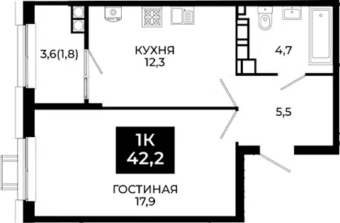 Планировка 1-к.кв