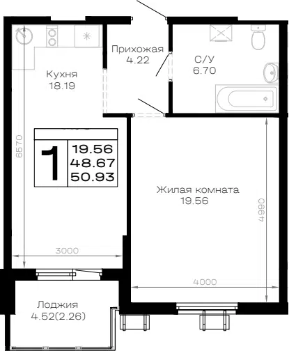 Планировка 1-к.кв