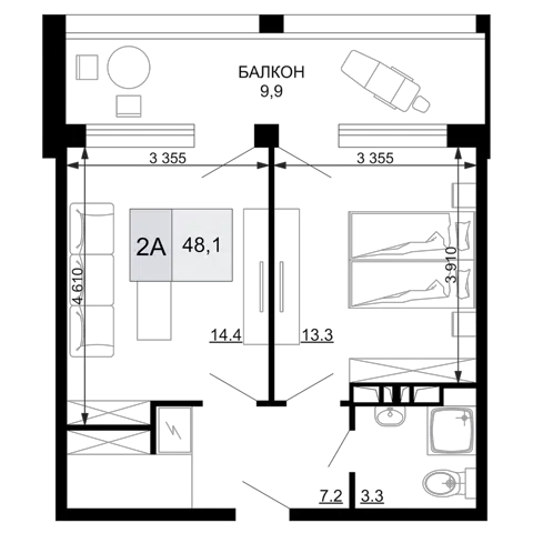 Планировка 2Е-к.кв