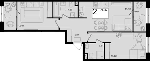 Планировка 3Е-к.кв