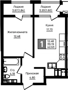 Планировка 1-к.кв