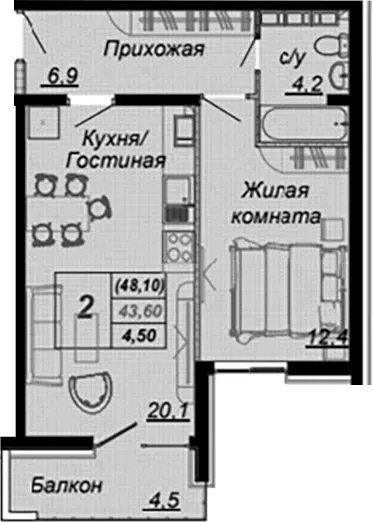 Планировка 1-к.кв