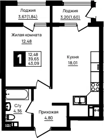Планировка 1-к.кв