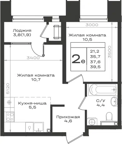 Планировка 2Е-к.кв