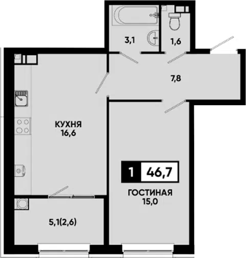 Планировка 1-к.кв