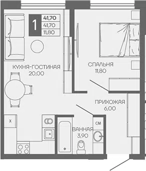 Планировка 1-к.кв