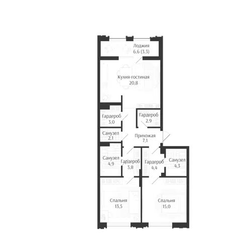 Планировка 3Е-к.кв