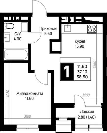 Планировка 1-к.кв